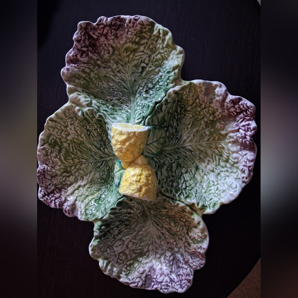 Italian Majorica Leaf-Shaped Ceramic Serving Dish